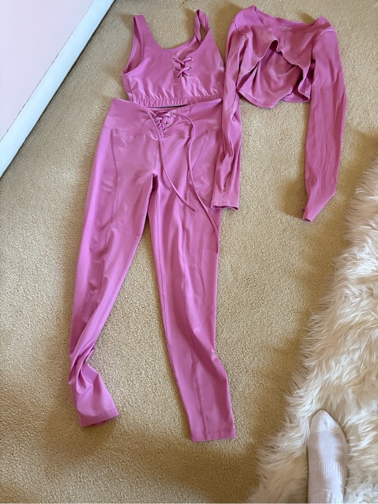 Year of Ours Pants - Year of Ours Mauve Lace-Up High-Waist Leggings & Crop Tank Set